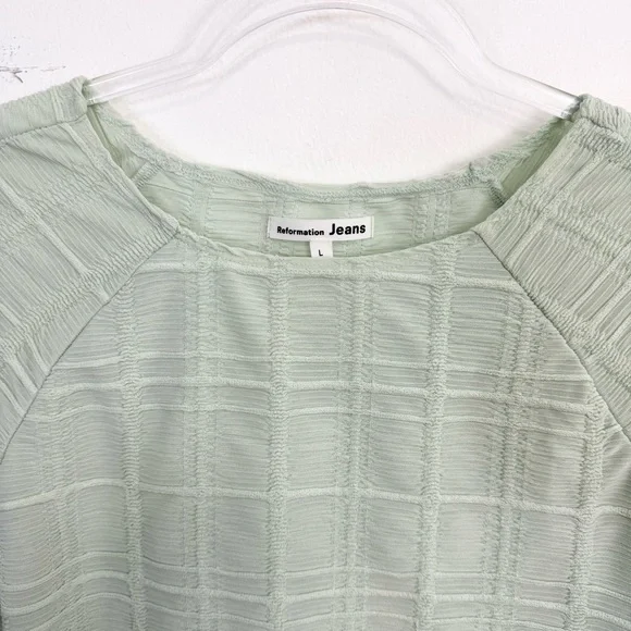 Reformation Dee Dress Mint Green Textured Mini Long Sleeve NWT Size L - Picture 3 of 4